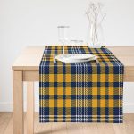 Realhomes Sarı Lacivert Modern Ekose Tasarımlı Süet Runner Realhomes