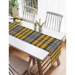 Realhomes Sarı Lacivert Modern Ekose Tasarımlı Süet Runner Realhomes