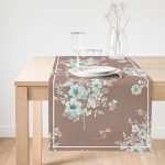 Realhomes Kahverengi Ve Çiçeklerin Uyumu Özel Tasarım Dijital Baskılı Süet Runner Realhomes