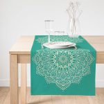 Realhomes Turkuaz Zeminde Mandala Baskılı Modern Süet Runner Realhomes