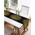 Realhomes Siyah Zeminde Gold Mandala Motifli Süet Runner Realhomes