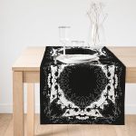 Realhomes Siyah Zeminde Kare Mandala Desenli Özel Tasarım Süet Runner Realhomes