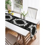 Realhomes Siyah Zeminde Kare Mandala Desenli Özel Tasarım Süet Runner Realhomes