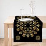 Realhomes Siyah Zeminde Gold Mandala Motifli Süet Runner Realhomes