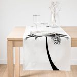 Realhomes Beyaz Zeminde Siyah Palmiye Desenli Özel Tasarım Süet Runner Realhomes