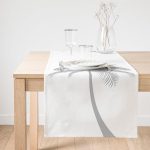 Realhomes Beyaz Zeminde Gri Palmiye Desenli Modern Süet Runner Realhomes