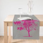 - SuetRunner-5230fusya-Gorsel1 - Realhomes  Realhomes Gri Zeminde Dekoratif Fuşya Ağaç Tasarımlı Süet Runner Realhomes