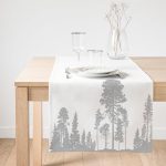 Realhomes Beyaz Zeminde Gri Ağaç Tasarımlı Dekoratif Süet Runner Realhomes