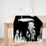 Realhomes Siyah Zeminde Siyah Ağaç Tasarımlı Dekoratif Süet Runner Realhomes