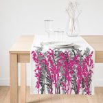 Realhomes Beyaz Zeminde Gri Ve Fuşya Çiçek Baskılı Süet Runner Realhomes