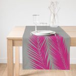 - SuetRunner-5235fusya-Gorsel1 - Realhomes Realhomes Gri Zeminde Fuşya Palmiye Yaprakları Motifli Süet Runner Realhomes