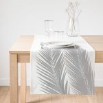 Realhomes Beyaz Zeminde Gri Palmiye Yaprakları Özel Tasarım Süet Runner Realhomes