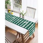 Realhomes Koyu Yeşil Geometrik Kare Motifli Dekoratif Süet Runner Realhomes