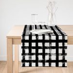 Realhomes Siyah Zeminde Geometrik Kare Motifli Dekoratif Süet Runner Realhomes