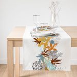 - SuetRunner-5255-Gorsel1 - Realhomes Realhomes Beyaz Zeminde Mavi Ve Turuncu Yaprak Desenli Süet Runner Realhomes