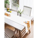 Realhomes Beyaz Mermer Zemin Üzerinde Sonbahar Kurumuş Yaprak Desenli Süet Runner Realhomes