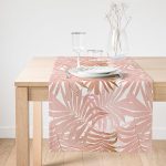 Realhomes Pembe Tropik Yaprak Motifli Özel Tasarım Dijital Baskılı Süet Runner Realhomes