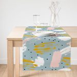 Realhomes Mavi Zemin Üzerinde Sulu Boya Çizim Baskılı Dekoratif Süet Runner Realhomes