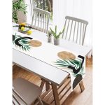 Realhomes Beyaz Zemin Üzerinde Soyut Yaprak Çizimli Dekoratif Süet Runner Realhomes