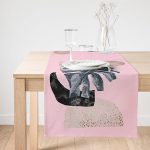 Realhomes Pembe Zeminde Tropik Yaprak Desen Baskılı Özel Tasarım Süet Runner Realhomes