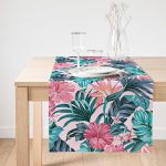 Realhomes Pembe Zeminde Canlı Tropik Yaprakları Dijital Baskılı Süet Runner Realhomes