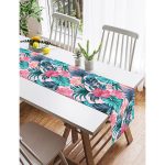 Realhomes Pembe Zeminde Canlı Tropik Yaprakları Dijital Baskılı Süet Runner Realhomes