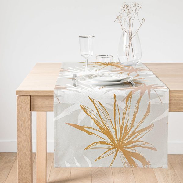 Realhomes Beyaz Zemin Üzerinde Soyut Yaprak Çizimli Dekoratif Süet Runner Realhomes