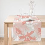 - SuetRunner-5341-Gorsel1 - Realhomes Realhomes Gri Zemin Üzerinde Pembe Beyaz Yaprak Motifli Dekoratif Süet Runner Realhomes