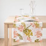 Realhomes Pembe Ve Gold Ince Yaprak Tasarımlı Dijital Baskılı Süet Runner Realhomes