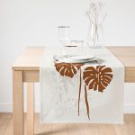 Realhomes Gri Zeminde Palmiye Yaprakları Motifli Süet Runner Realhomes