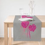 Realhomes Fuşya Palmiye Yaprak Baskılı Dekoratif Süet Runner Realhomes