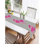 Realhomes Fuşya Palmiye Yaprak Baskılı Dekoratif Süet Runner Realhomes