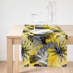 - SuetRunner-5367-Gorsel1 - Realhomes  Realhomes Sarı Zemin Üzerinde Beyaz Ve Gri Yaprak Motifli Süet Runner Realhomes