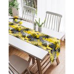 - SuetRunner-5367-Gorsel2 - Realhomes  Realhomes Sarı Zemin Üzerinde Beyaz Ve Gri Yaprak Motifli Süet Runner Realhomes