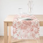 Realhomes Toz Pembe Çiçek Ve Yaprak Tasarım Dijital Baskılı Süet Runner Realhomes