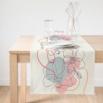 Realhomes Kırmızı Ve Turucu Şerit Temalı Çiçek Tasrımlı Dekoratif Süet Runner Realhomes