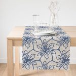 Realhomes Gri Zemiminde Geometrik Çiçek Motifli Süet Runner Realhomes