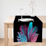 Realhomes Siyah Zeminli Tropik Yapraklı Özel Tasarım Moderen Süet Runner Realhomes