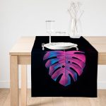 Realhomes Siyah Zeminli Tropik Yapraklı Modern Süet Runner Realhomes