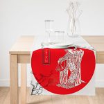 Realhomes Ağaç Dal Motifli Japan Kız Motifli Dekoratif Süet Runner Realhomes