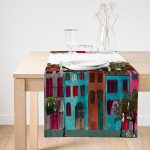 Realhomes Ev Motifli Dijital Baskılı Dekoratif Süet Runner Realhomes