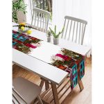 Realhomes Ev Motifli Dijital Baskılı Dekoratif Süet Runner Realhomes