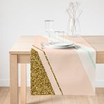 Realhomes Pembe Krem Gold Motifli Dijital Baskılı Özel Tasarım Süet Runner Realhomes