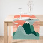 Realhomes Renkli Dağ Motifli  Dijital Baskılı Özel Tasarım Süet Runner Realhomes