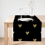 Realhomes Siyah Zeminde Gold Puantiyeli Dijital Baskılı Özel Tasarım Süet Runner Realhomes