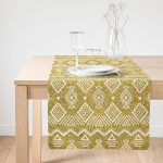 - SuetRunner-7126-Gorsel1 - Realhomes  Realhomes Gold Zeminde Beyaz Bohem Çizimli Dijital Baskılı Özel Tasarım Süet Runner Realhomes