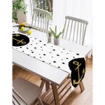 Realhomes Siyah Zemin Uzerinde Gold Çapa Desenli Dijital Baskılı Özel Tasarım Süet Runner Realhomes