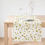 - SuetRunner-7141-Gorsel1 - Realhomes  Realhomes Beyaz Zeminli Gold Renkli Çoklu Yıldız Detayli Dijital Baskılı Özel Tasarım Süet Runner Realhomes