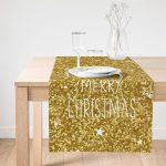 Realhomes Gold Zeminde Merry Christmas Yazılı  Dijital Baskılı Özel Tasarım Süet Runner Realhomes