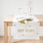 Realhomes Beyaz Zeminde Gold Renkli Çan Desenli Dijital Baskılı Özel Tasarım Süet Runner Realhomes